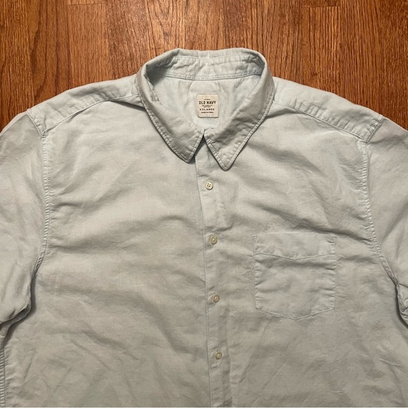 Old Navy light baby blue linen cotton blend short sleeve button up shirt XXL - Picture 2 of 15